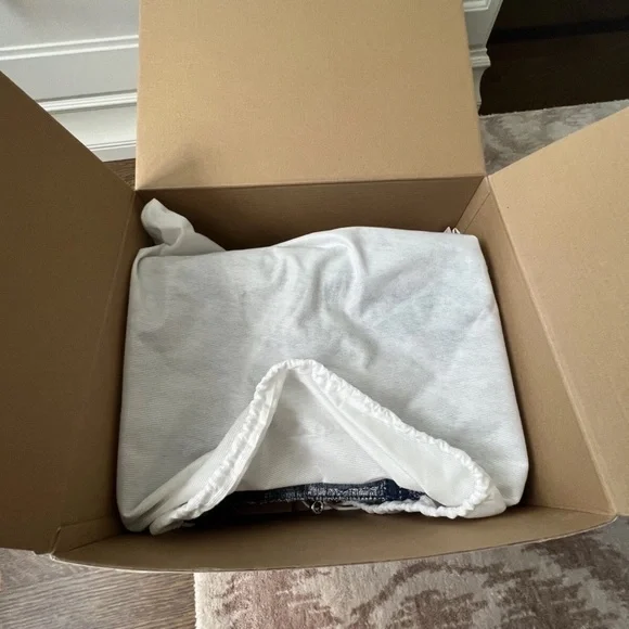 FION Oil Painting Jacquard with Leather Tote Bag Navy Blue Purse BRAND NEW - Picture 7 of 13